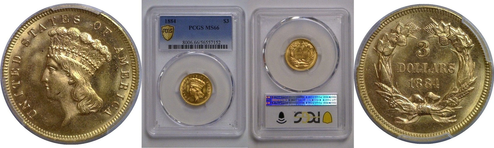 1884 $3 Princess   PCGS MS-66