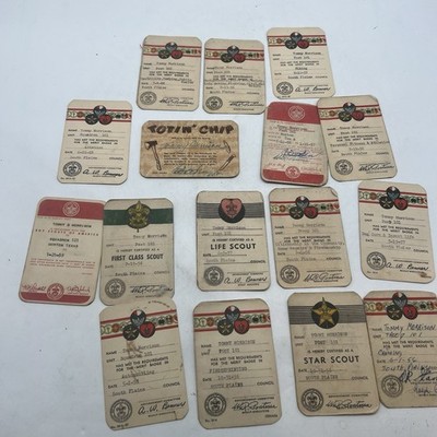 Vintage Lot 17 Of 1950's Boy Scout Merit Badge Patch Cards Life Scout Card