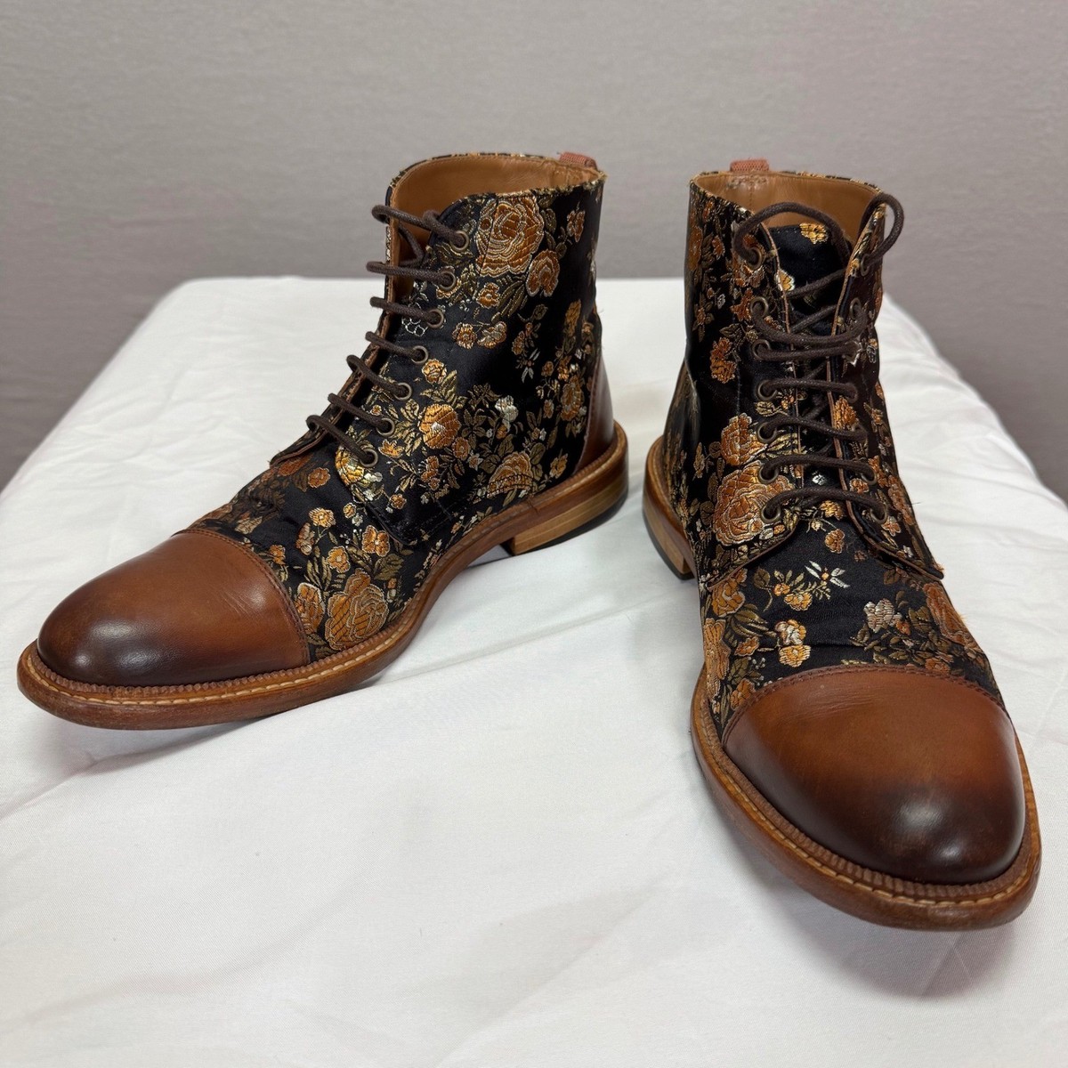 D0 Auth TAFT The Jack Eden Blk/Gld Floral Jacquard & Leather Cap Toe Boots Sz 46 Shop Taft Jack Boot in Eden High Boot - DapperFam – DAPPERFAM main image 4