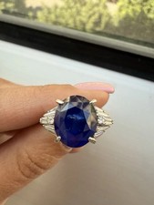 4.30Ct Oval cut Natural Blue Sapphire & Diamond 18K White Gold Engagement Ring
