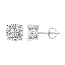 Ladies Women Studs Earrings 0.50ct Round Natural Diamond 10k White Gold Cluster
