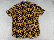 Mculivod Shirt Mens Large Blakc Gold Floral Ivy Leaf Pattern 100% Cotton READ