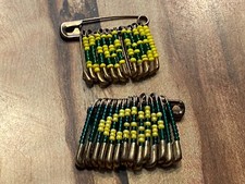 2 Vintage Seed Bead Green Bay Packers Football Handmade Safety Pins 1 1/2