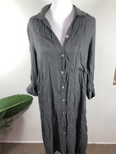 ZARA Button Down Hi Lo Shirt Dress Size S Charcoal Grey Viscose Comfy