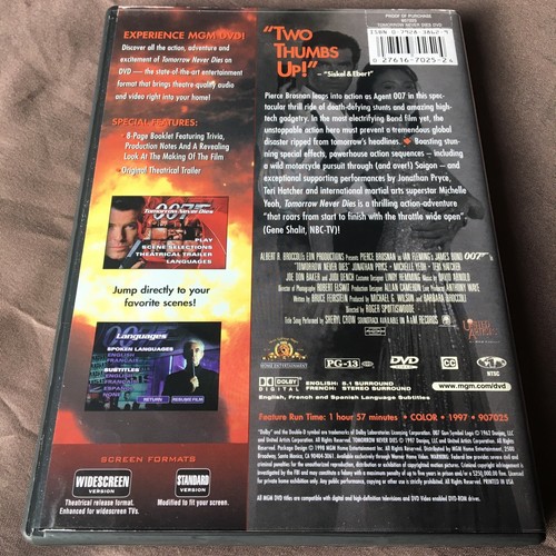 Tomorrow Never Dies (DVD, 1998, DISCONTINUED) James Bond 007 W/ Insert Brosnan + - Picture 2 of 7