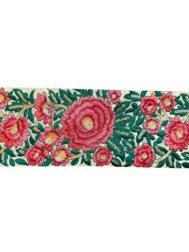 Vintage Saree Border India Decorative Trim Antique Embroidered Ribbon Silk Sari - Picture 2 of 7