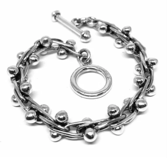TAXCO MEXICAN VINTAGE STYLE DNA 925 STERLING SILVER BEADED BEAD BRACELET MEXICO