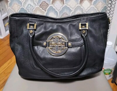 Tory Burch Amanda Hobo Black Pebbled Leather Handbag Satchel
