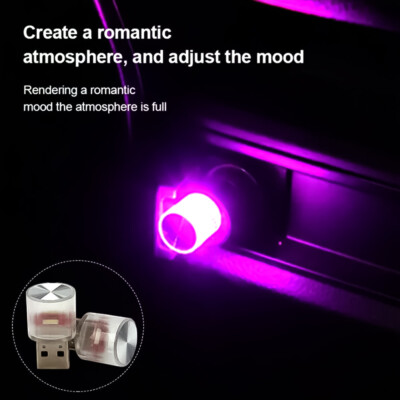 2Pcs x 7 Color Car Interior Accessories Mini LED USB Light Neon Atmosphere Parts