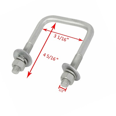 KUAFU 4 Pack Galvanized Square Trailer U-Bolts For Boat Trailer - 1/2x3 1/16x4 5/16