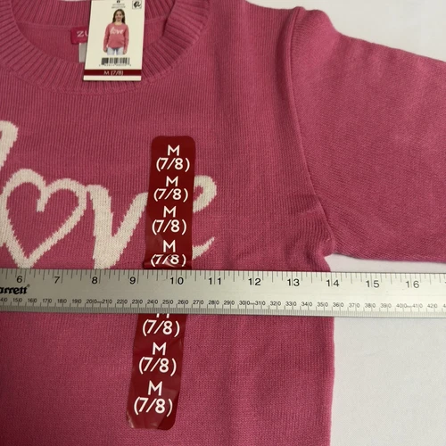 Zunie Girls Valentines Day Sweater Size Medium (7/8) Bright Pink "Love" - Picture 3 of 9