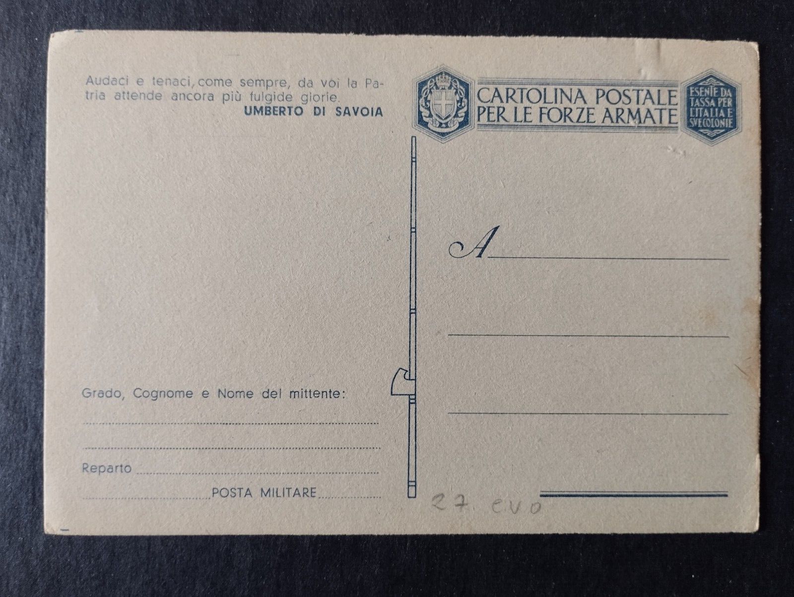 Cartolina Postale Franchigia Propaganda "Audaci e Tenaci..." WZ802