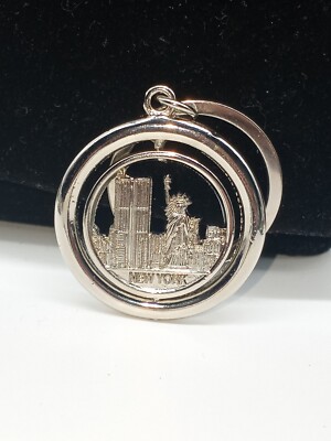 New York City Vintage Skyline Keychain Keyring Wtc Towers Liberty Statue Spinner