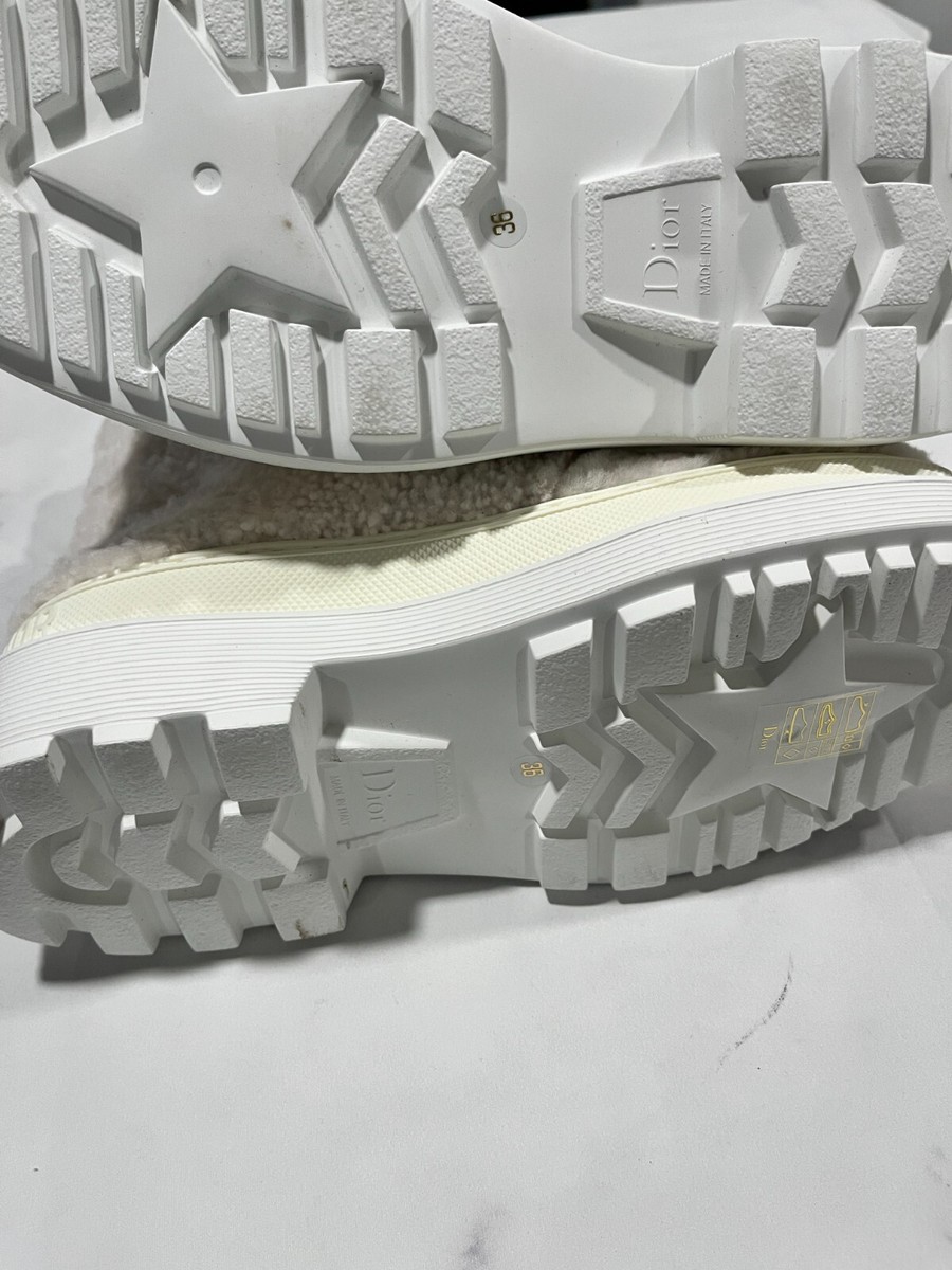 CHRISTIAN DIOR $1790 WHITE SHEARLING HIKE BOOTS SIZE 36 | eBay