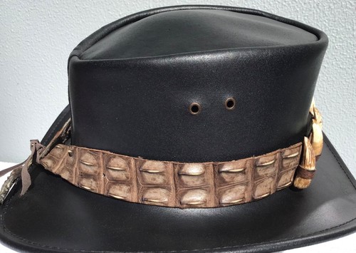 Buy Australian Leather Hat With Crocodile Teeth. Made In Australia Crocodile Dundee Hat