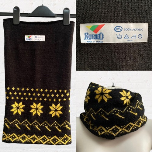 Vintage Nackenwärmer Schal 80er Jahre Herren Damen Ski Gamaitor Tube Retro schwarz gelb