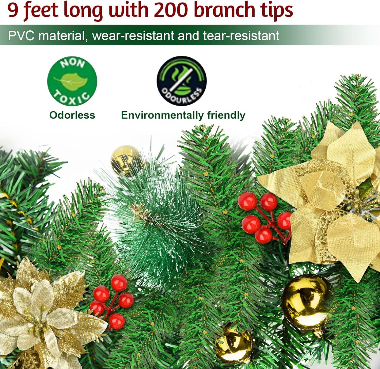 Christmas Garland with Lighting, 270 Cm Warm White Christmas Garland, Artificial eBay