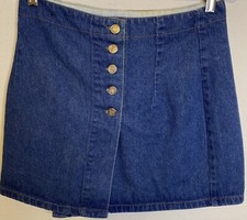 Vintage Size 7 Junior Denim Jean Panel Mini Skirt Button Down Y2K 90s
