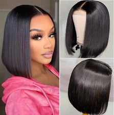 Black Straight Hair Heat Resistant Short Bob Synthetic Lace Front Wigs Glueless