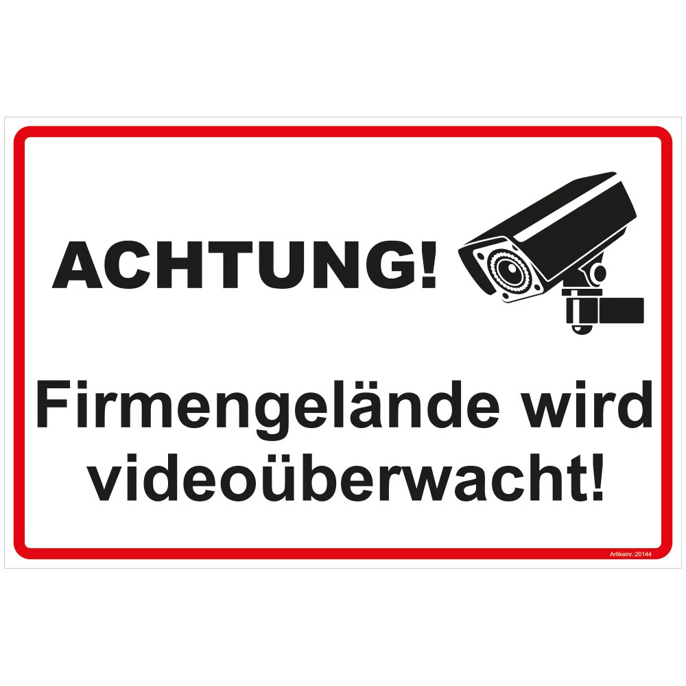 Hinweisschild 600x400mm "Firmengelände wird videoüberwacht" PVC Aufkleber D20144