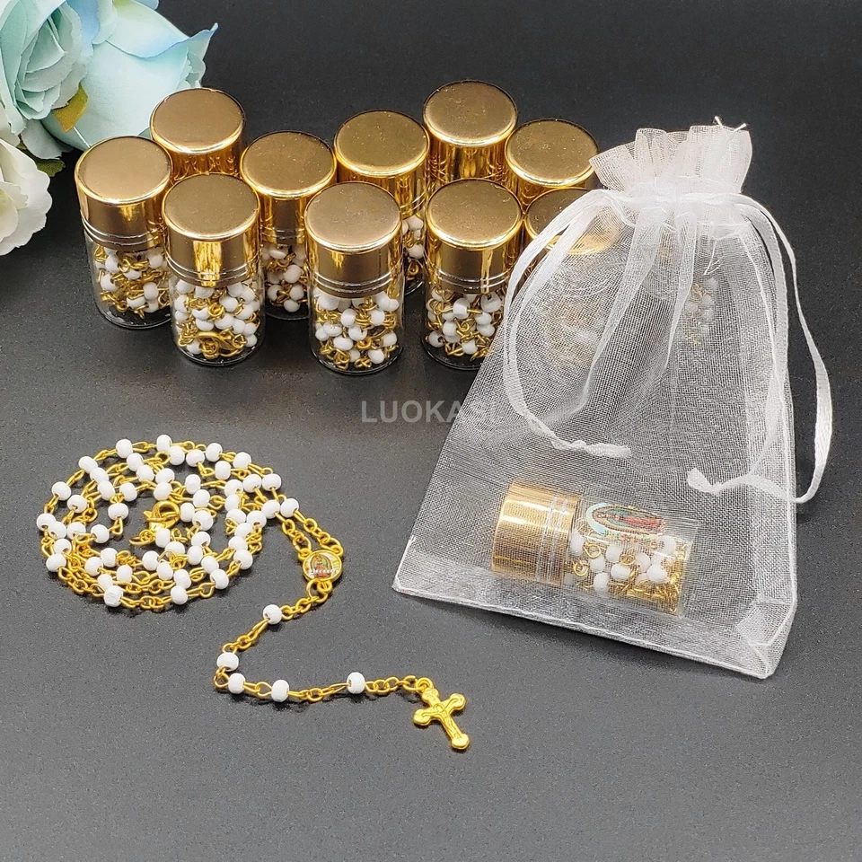 Collar Rosario Blanco en Tarro de Vidrio EE. UU. 4/12 piezas Perfecto para Favores de Primera Comunión Foto 4 de 4