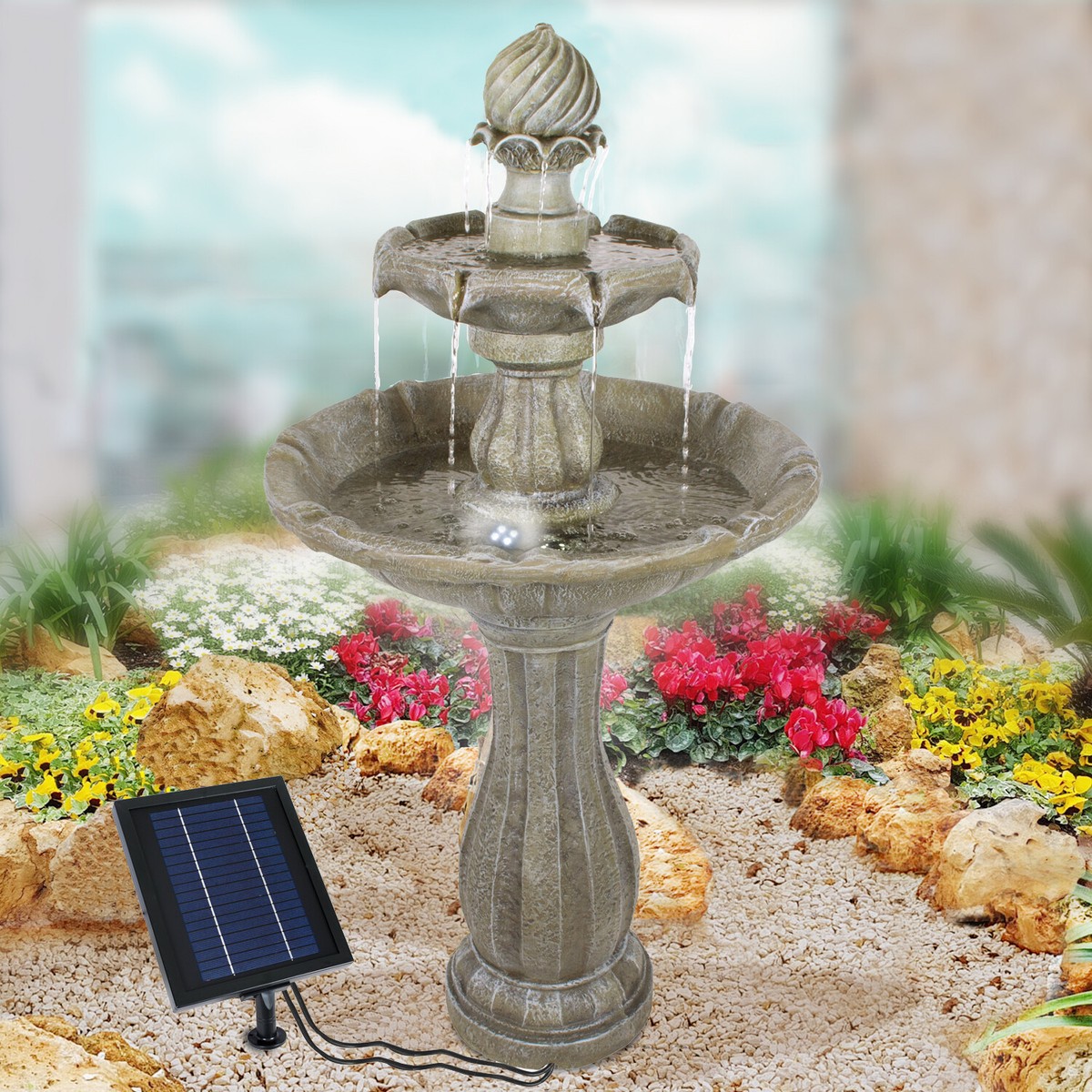 Irishom Solar Brunnenpumpe Mit LED-Lichtern - 170 L/h Springbrunnen Für Garten Und Teich