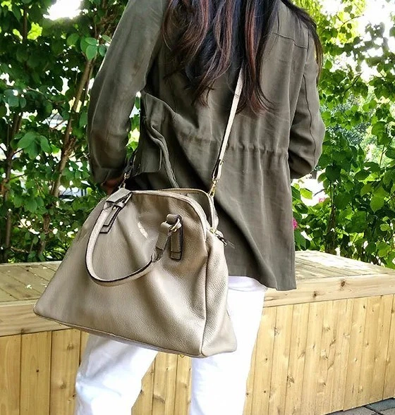 Taupe Italian Leather Weekender Bag Large Crossbody Bag Best Work Bag Laptop Bag