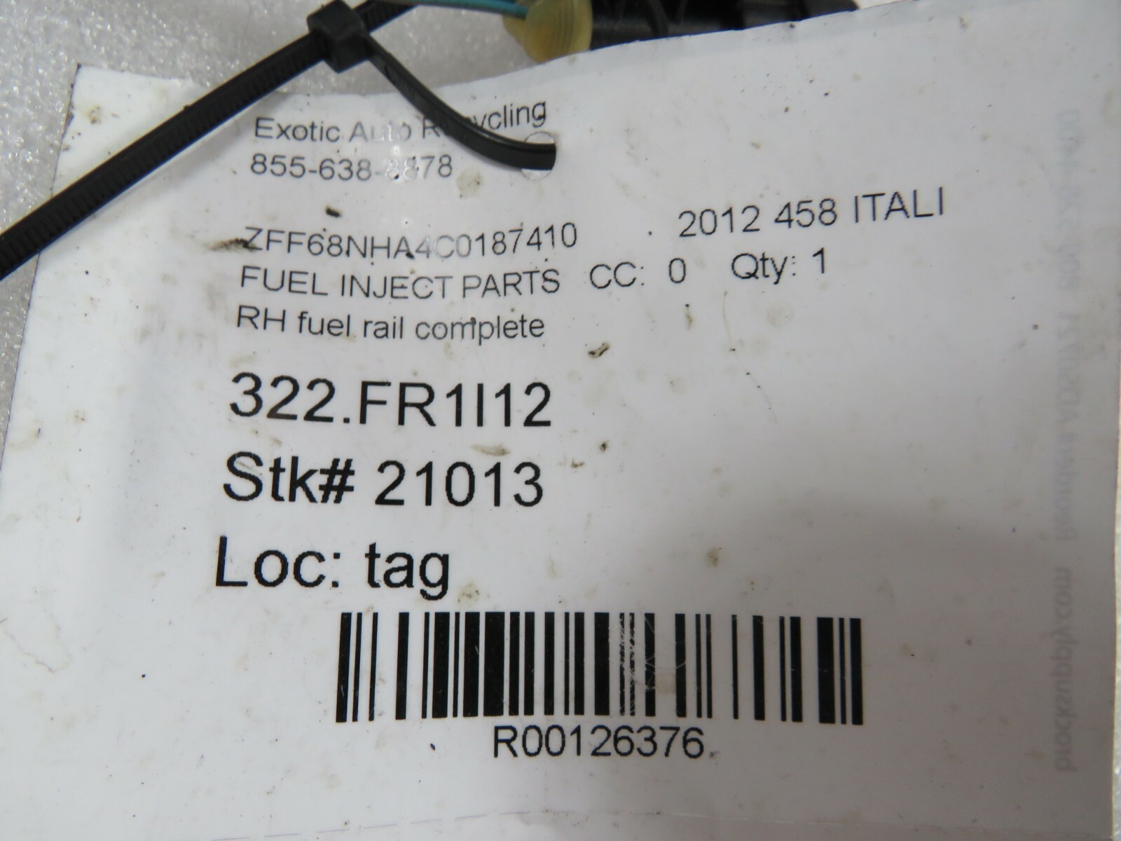 Ferrari 458 Italia, Spider, Fuel Rail w/ Injectors, Used, P/N 250777