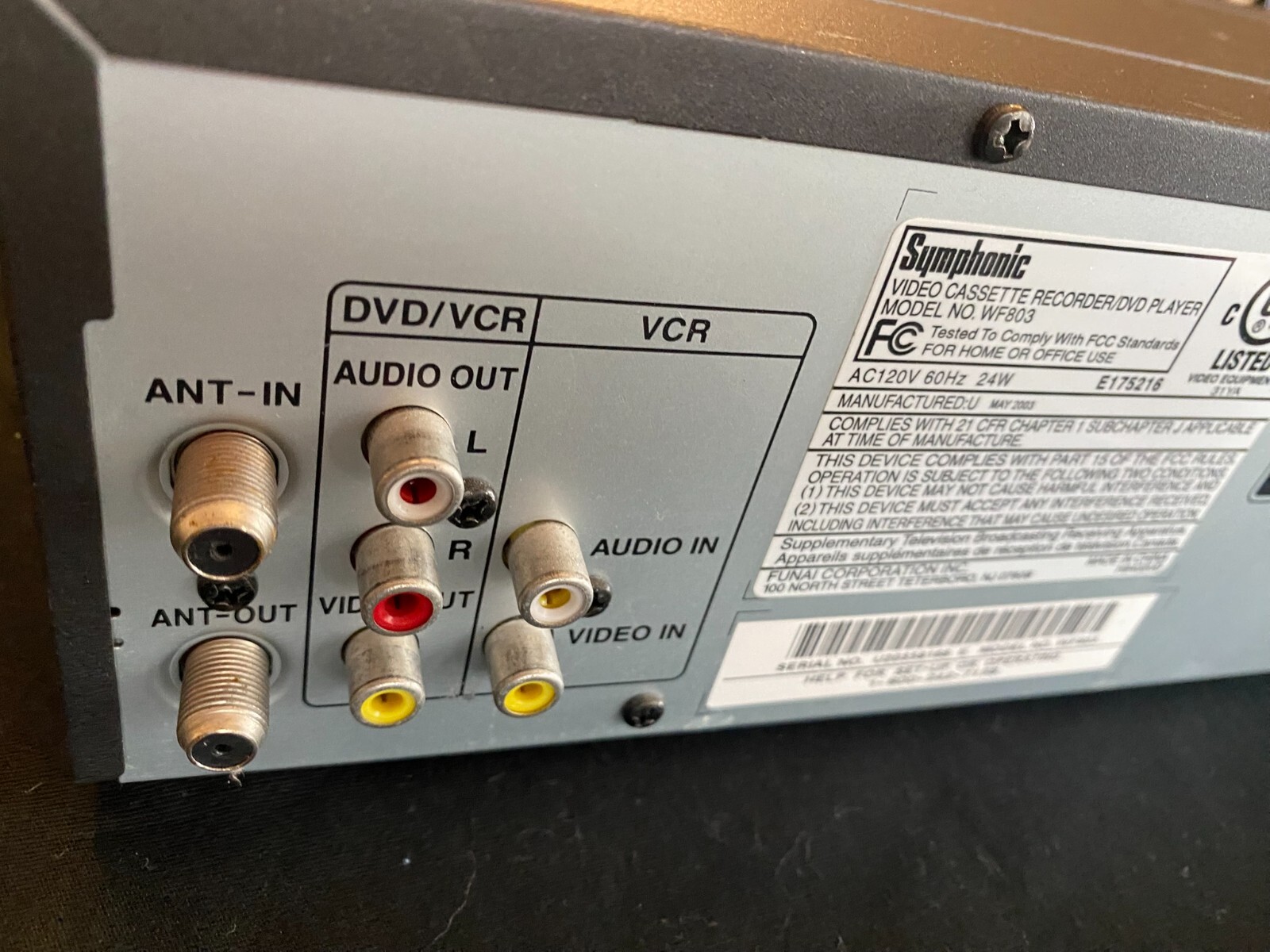 vintage DVD-VCR combo Symphonic WF803 - pre-owned working unit