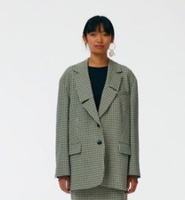 Tibi Xxs Menswear Tailored Knit Liam Jacket Houndstooth Blazer $895 Green Fall