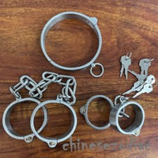 Stainless Steel Handcuffs Ankle Cuffs Neck Collar Choker Lock SM Bondage Cosplay