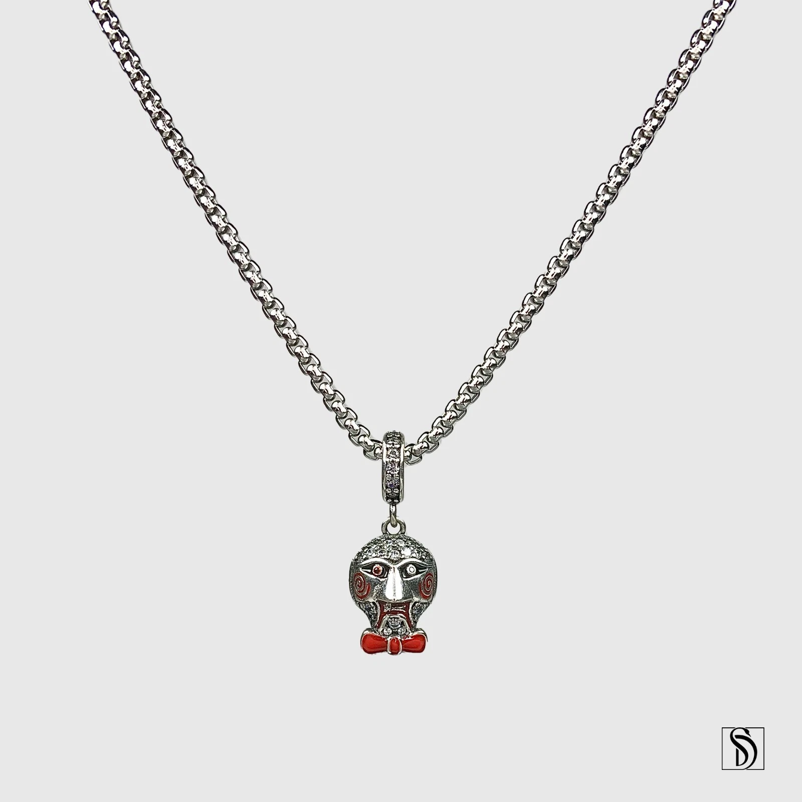 Collier pendentif masque scie film d'horreur, argent sterling premium charme film effrayant