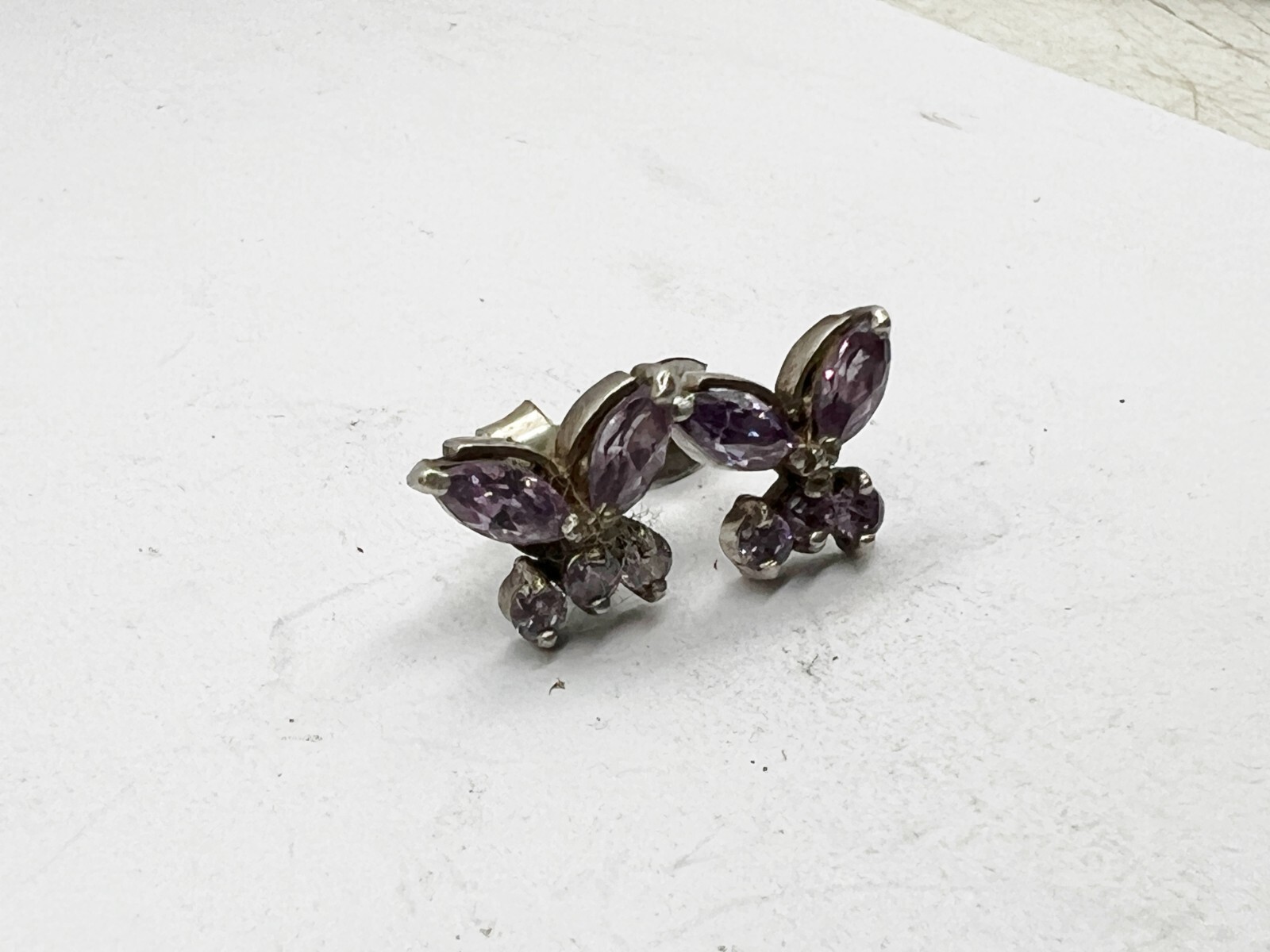 VINTAGE SOLID STERLING SILVER AMETHYST SET STUD B… - image 2
