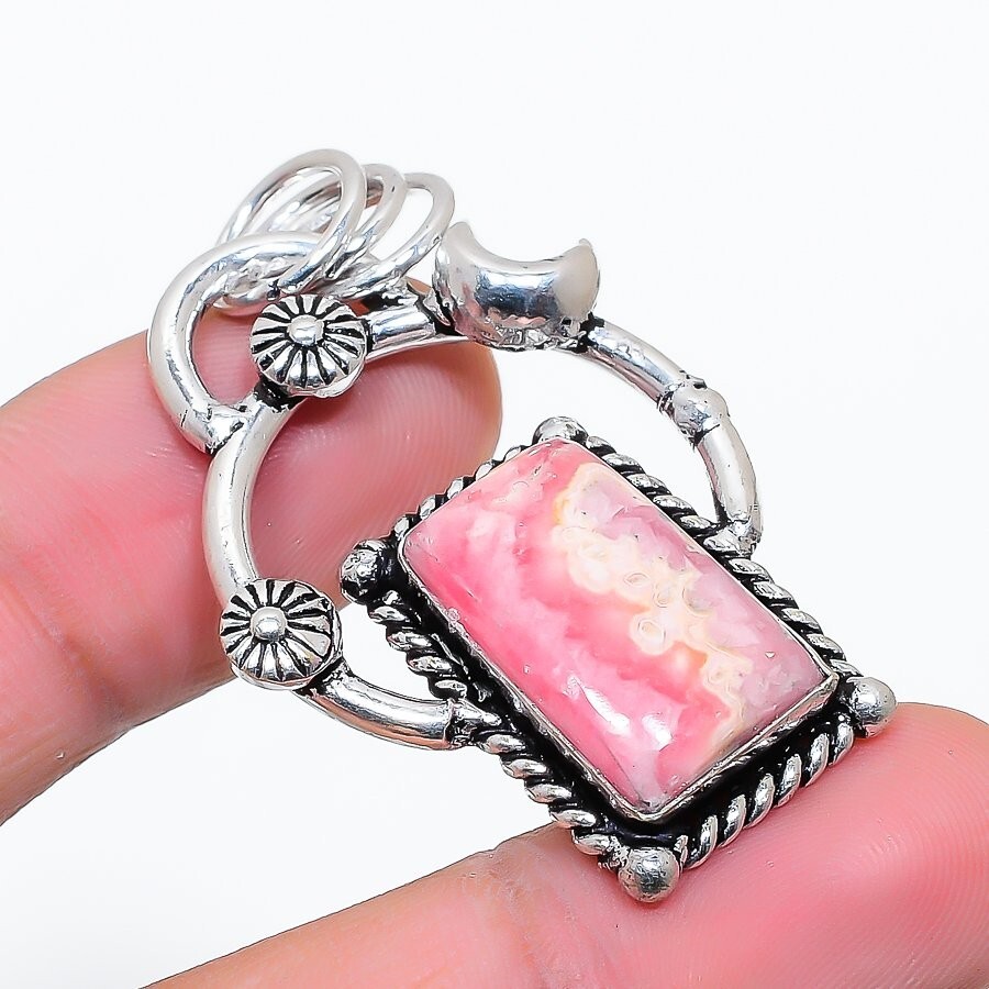 Handmade Rhodochrosite Gemstone Ethnic Pendant Necklace 1.85 Inch KP-399