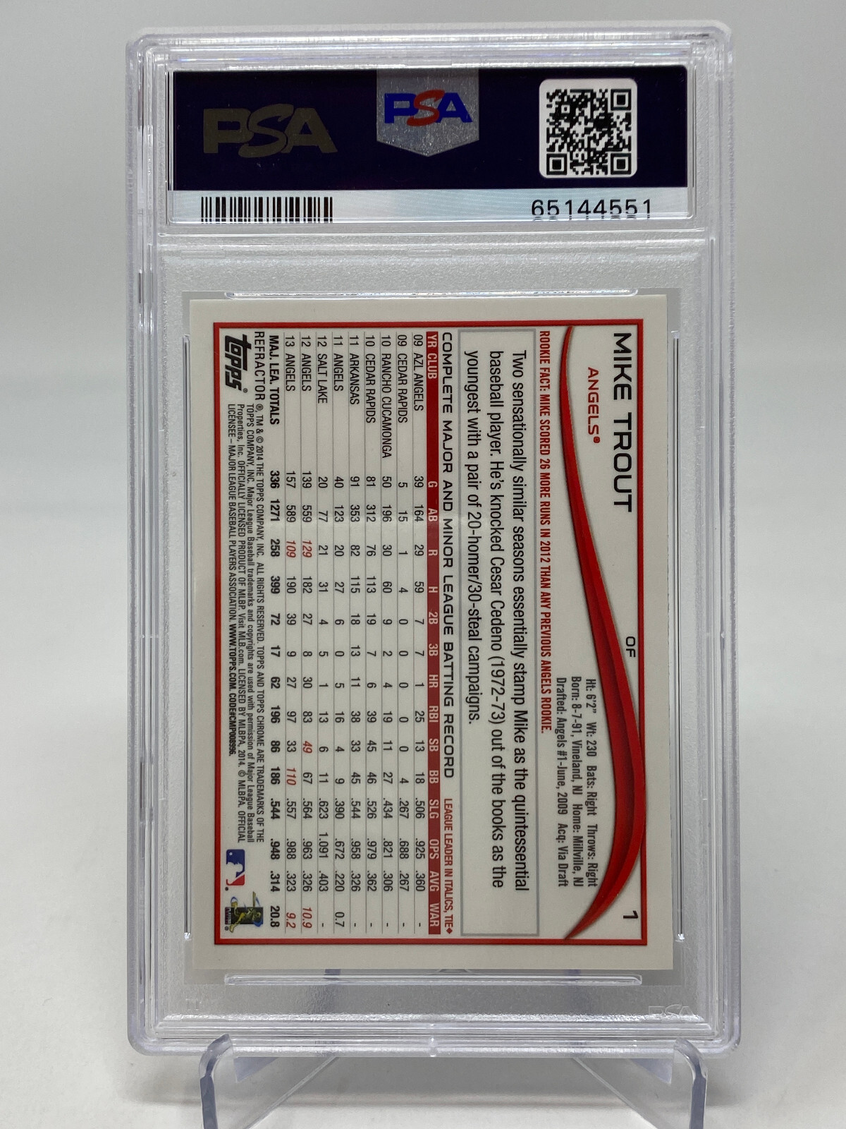 2014 Topps Chrome #1 Mike Trout Sliding PURPLE REFRACTOR - PSA 8 - POP 99 view 17
