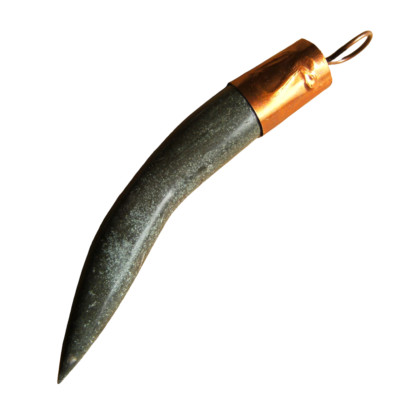 Tusk or Tooth shaped Stone Tribal Pendant Ancient Snake Motif Stone+Copper