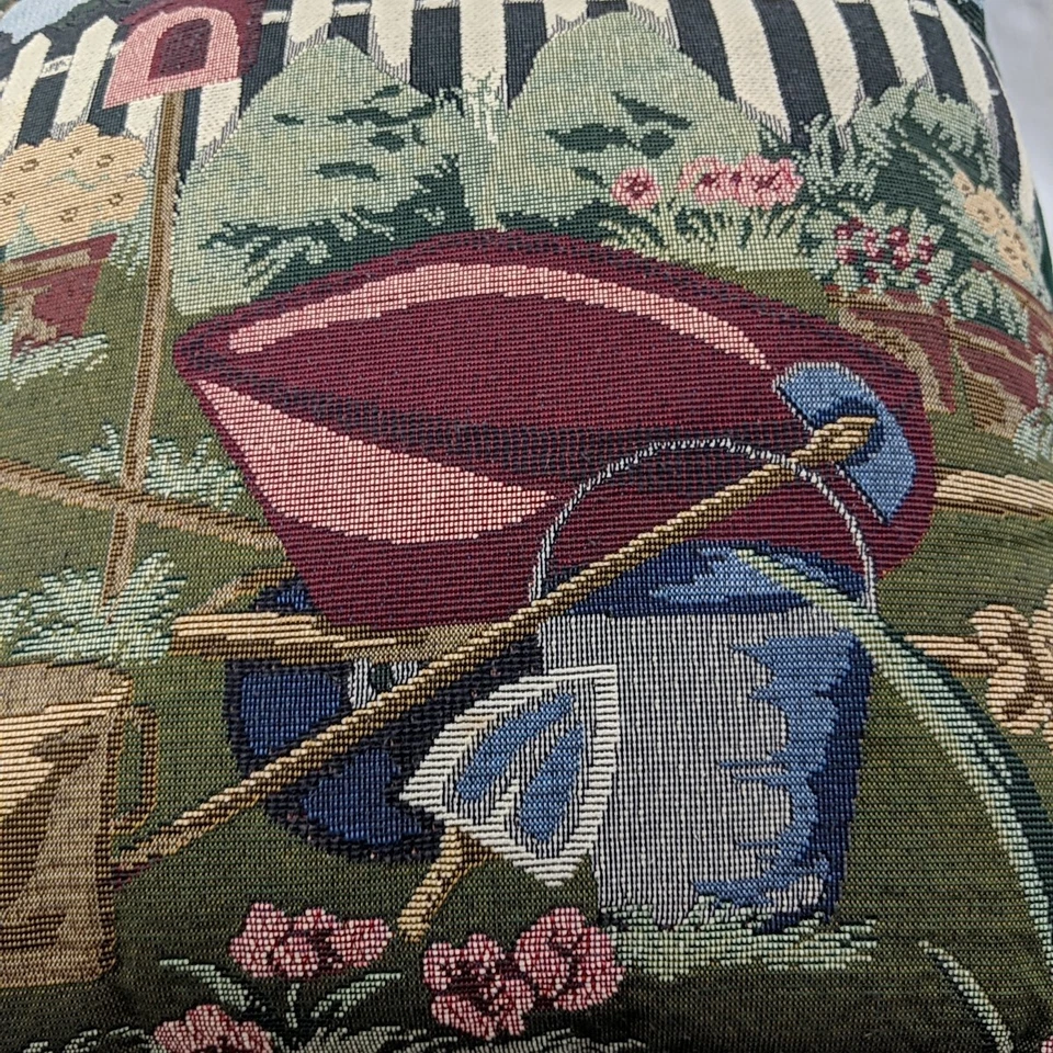 Fashion tapestry Pillow 16" Garden Scene Vintage Green Cottage Core Grandma Core - Image 2 of 4
