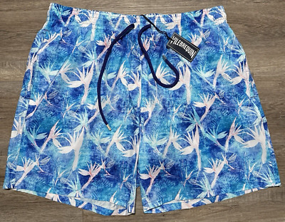NEW Vilebrequin Men's 2XL Blue Purple Paradise Leaf Print Swim Trunks XXL Mahina