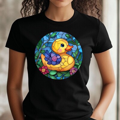 Frauen T-Shirt Gummiente Buntglas Motiv Baumwolle Größe S bis 3XL