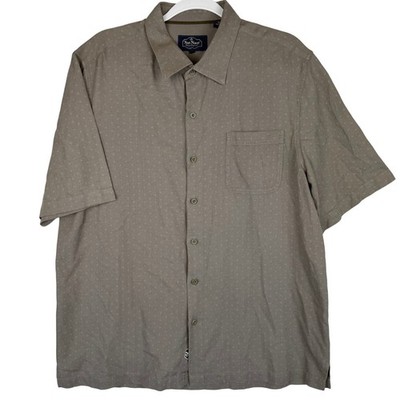 Nat Nast Silk Cotton Camp Shirt Mens Size L Brown Button Front Casual Dots
