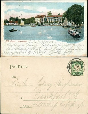 Postcard Nuremberg rowers, restoration at the dozen pond 1905