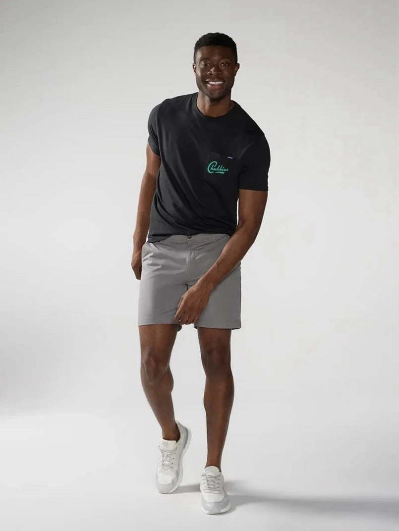Chubbies, Men’s Flat Front Stretch Twill Chino Shorts, Gray, 7” Inseam, Size 30