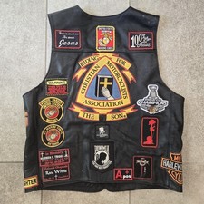 Vtg Military Christian Motorcycle Leather Vest Patches L Harley Davidson Biker