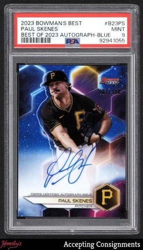 2023 Bowman's Best Blue Refractor Paul Skenes ROOKIE ON CARD AUTO /150 PSA 9