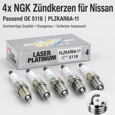 4x NGK Zündkerzen Für Nissan Fahrzeugmodelle OE 5118、PLZKAR6A11