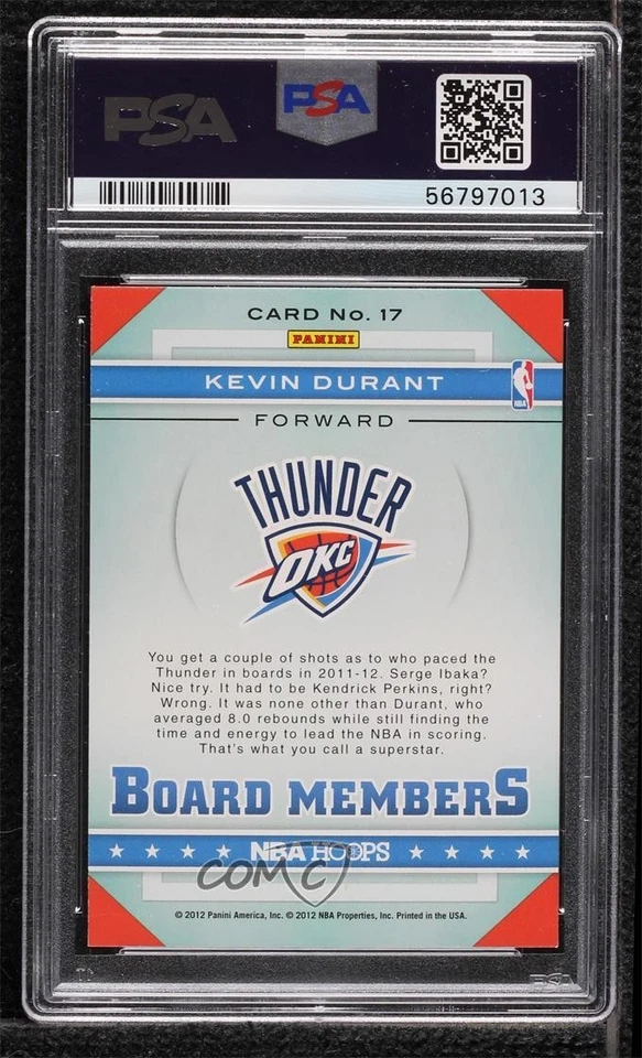 2012-13 NBA Hoops Board Members Kevin Durant #17 PSA 10 GEM MT - Image 2 of 2