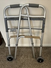Medline GAURDIAN Two-Button Folding Walkers with Grips & 5" Wheels New