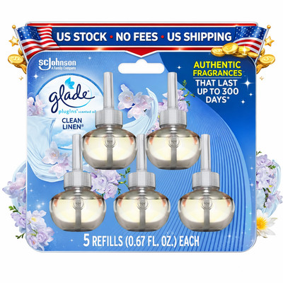 Glade PlugIns Clean Linen Scented Oil Refills 5 Pack Air Freshener, No Fees