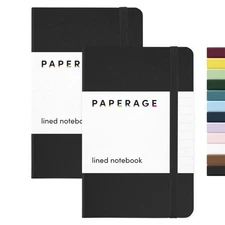 PAPERAGE Lined Pocket Journal Notebook 2 Pack Black 160 Pages Small 3.7 inche