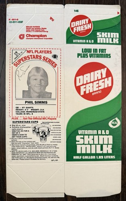 #ad 1986 Dairy Fresh Milk Carton Unfolded Phil Simms Giants #9 Joe Montana Cup Ad $39.95